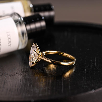 Tulip Set Solitaire Marquise Cut Moissanite Engagement Ring, Solid Gold Cathedral Setting Ring