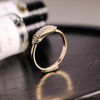 Solid Gold Baguette Moissanite Wedding Band, Half Eternity Ring