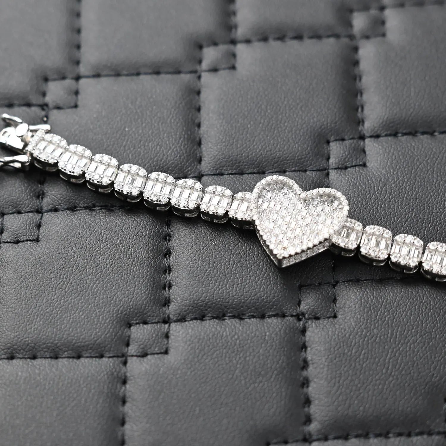 Heart Baguette Bracelet 9CTW VVS Moissanite Diamond Bracelet 16mm 925 Sterling Silve