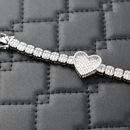 Heart Baguette Bracelet 9CTW VVS Moissanite Diamond Bracelet 16mm 925 Sterling Silve