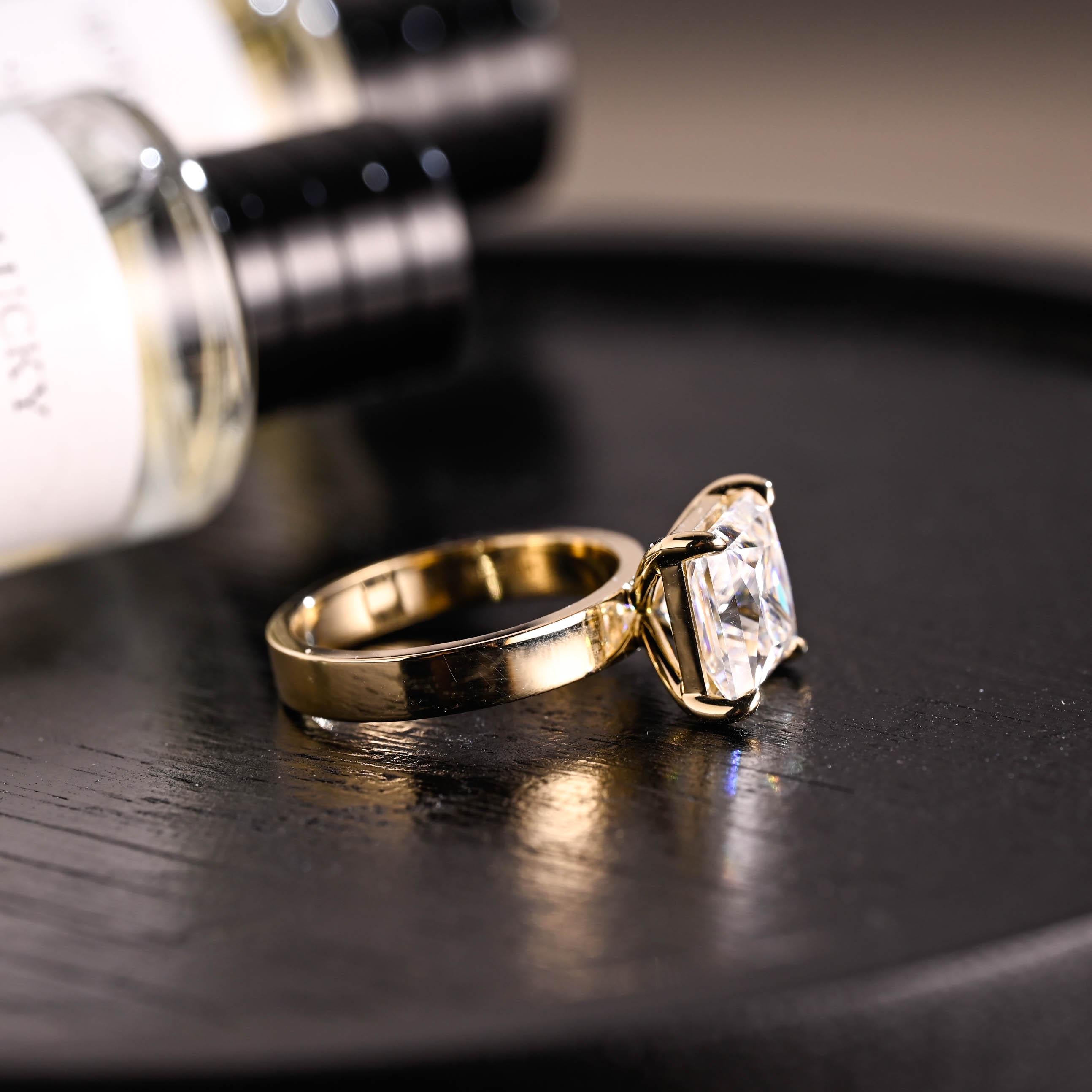 Solid Gold Princess Cut Moissanite Ring, Solitaire Engagement Ring