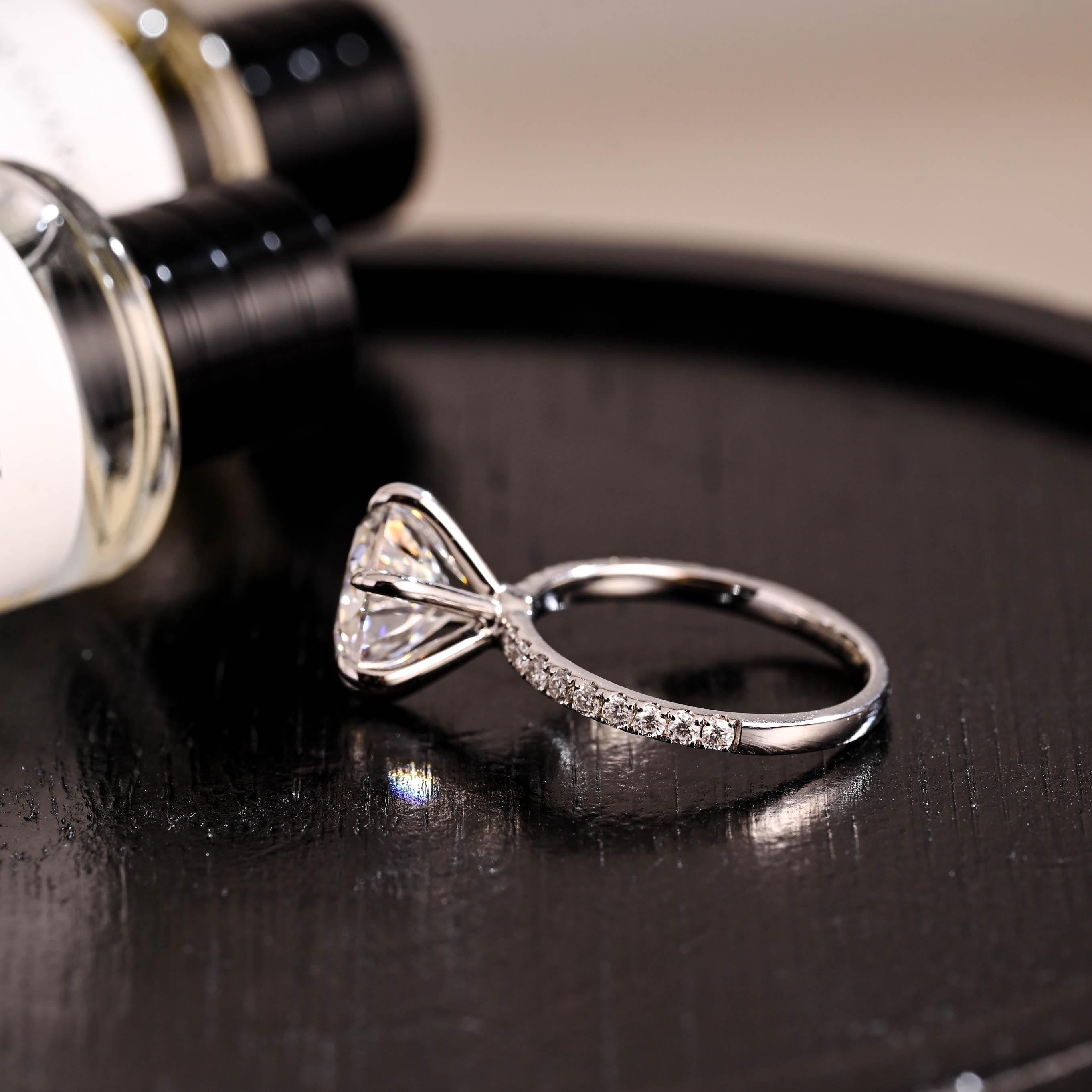 Half Pave Round Cut Moissanite Engagement Ring, Solid Gold Alternative 6 Prongs Anniversary Ring, Moissanite Promise