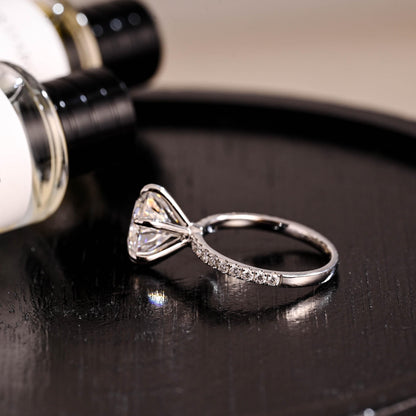Half Pave Round Cut Moissanite Engagement Ring, Solid Gold Alternative 6 Prongs Anniversary Ring, Moissanite Promise