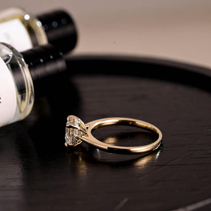 Hidden HaloCathedral Setting Round Cut Moissanite Engagement Ring, Solid Gold Classic 4 Prongs Anniversary Ring