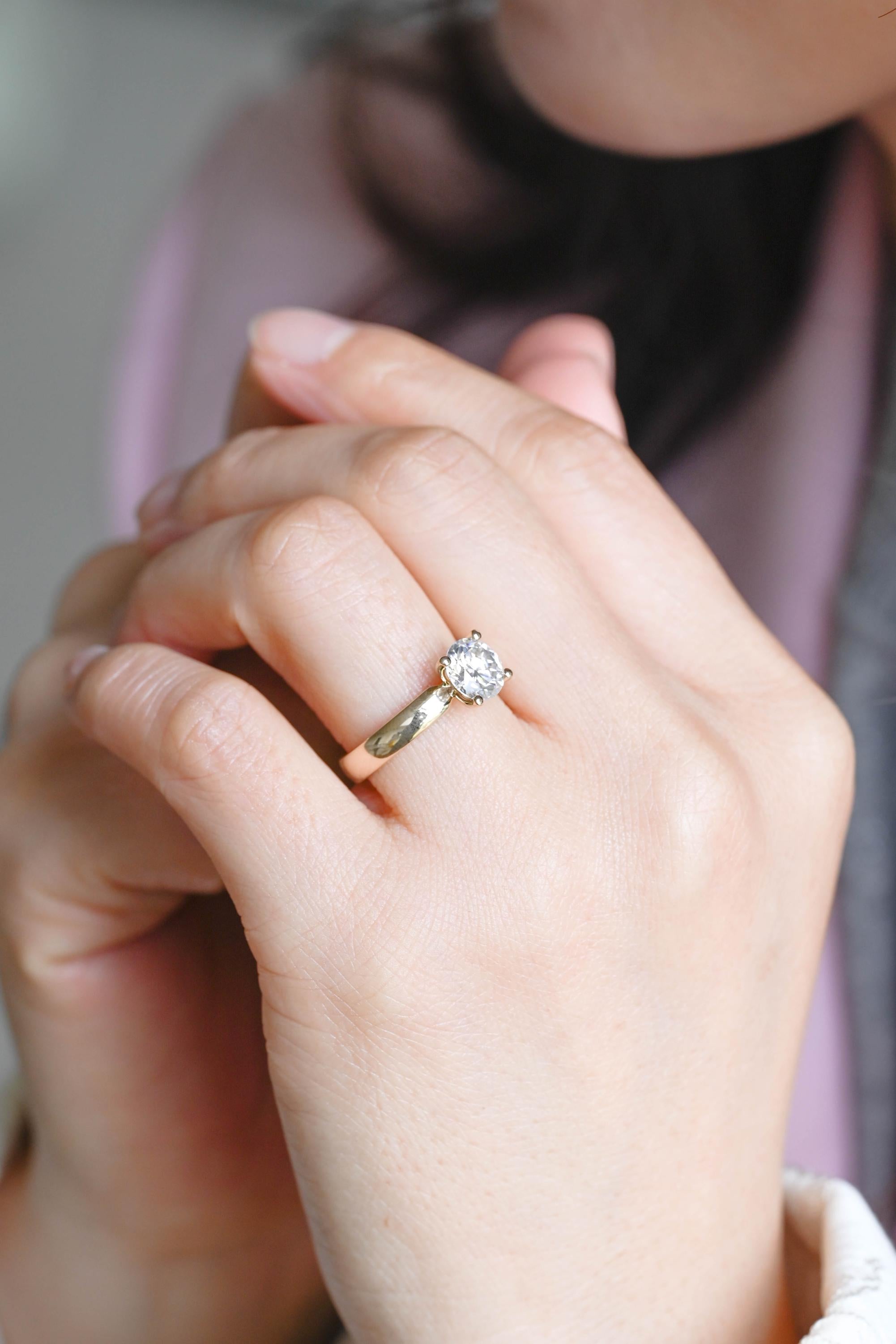 Solid Gold Oval Cut Moissanite Engagement Ring, Anniversary Gift Birthday Gift for Women Wife