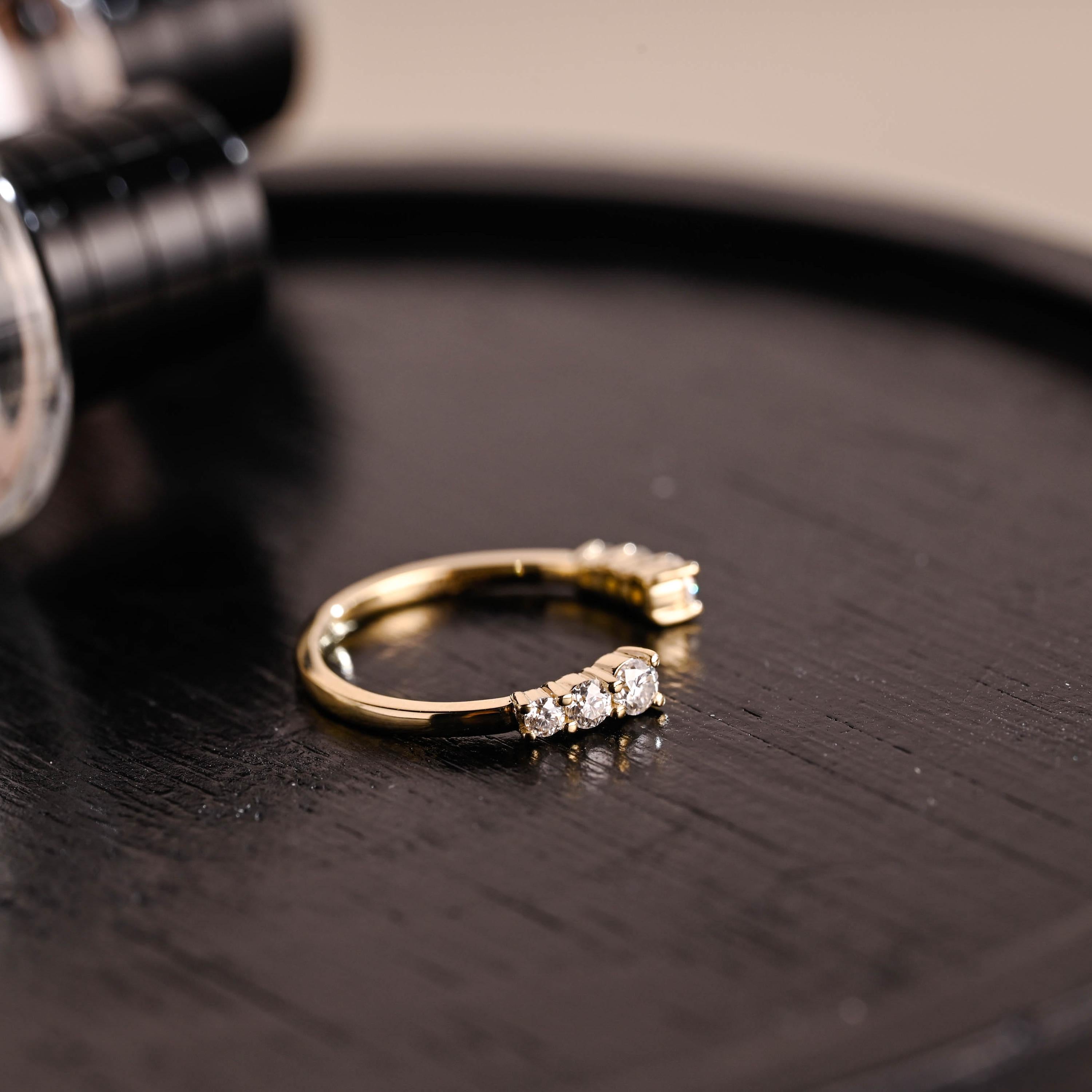 Solid Gold Moissanite Open Wedding Band, Stackable Anniversary Ring