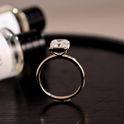 Solid Gold Half Bezel Radiant Cut Moissanite Engagement Ring, Solitaire Ring