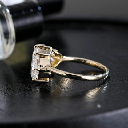 Solid Gold Toi et Moi Heart & Pear Cut Moissanite Engagement Ring, Two Stone Promise Ring