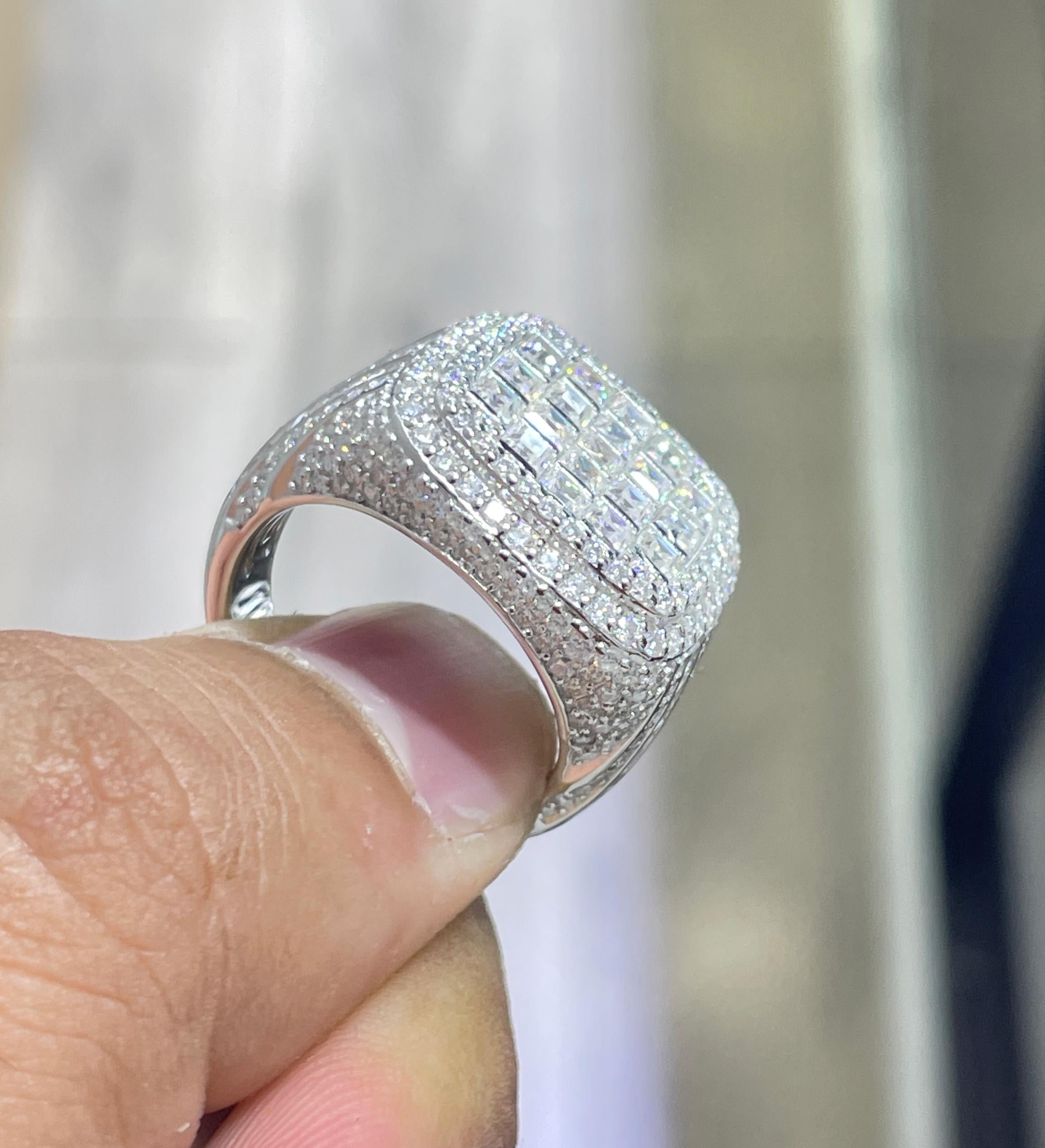 Iced Out Baguette Moissanite Ring: 925 Sterling Silver Hip Hop Jewelry