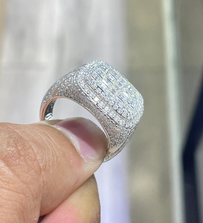 Iced Out Baguette Moissanite Ring: 925 Sterling Silver Hip Hop Jewelry