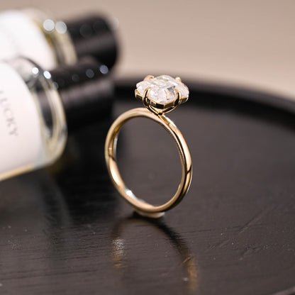 Solid Gold Compass Set Solitaire Emerald Cut Moissanite Engagement Ring, Anniversary Ring