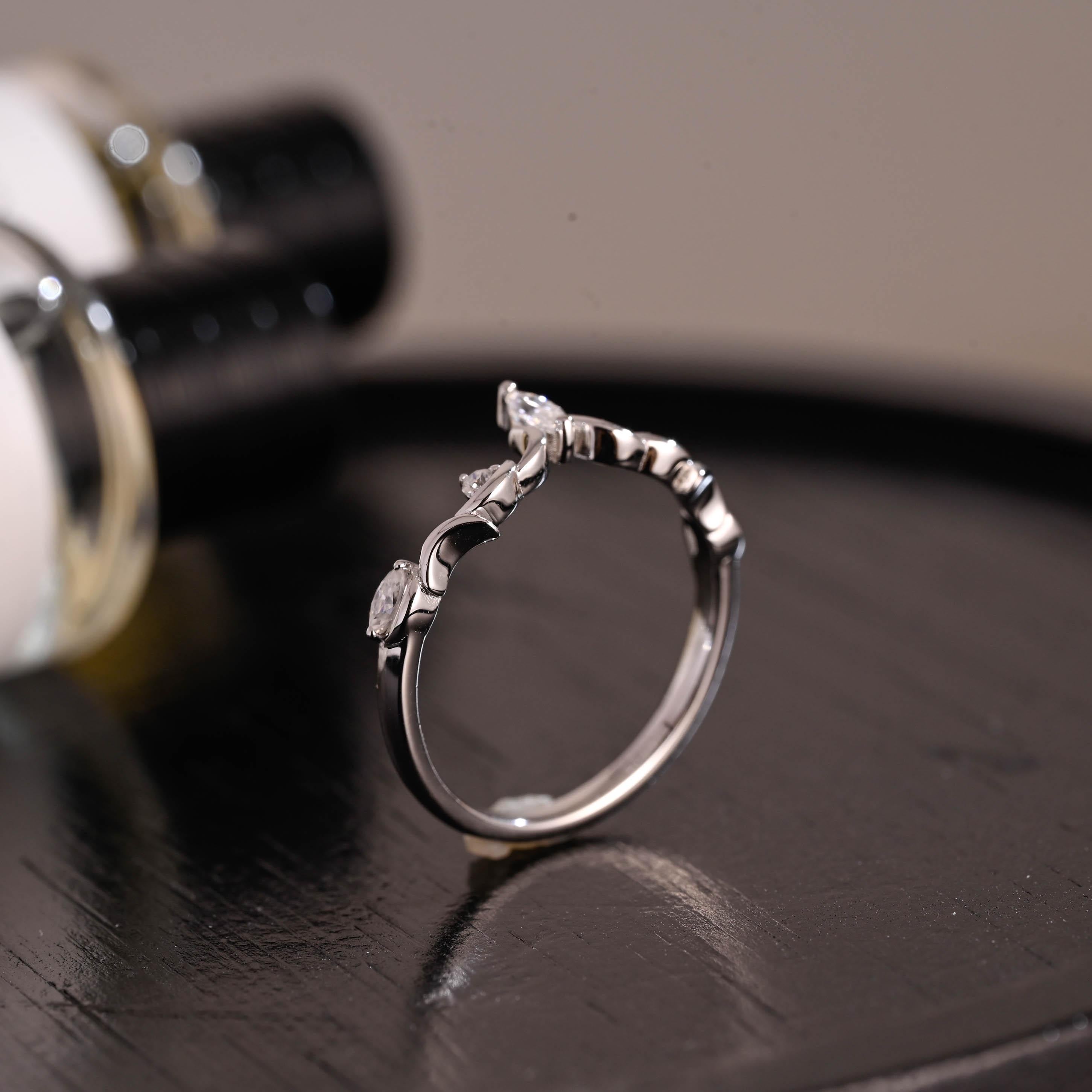Solid Gold Marquise Moissanite Wedding Band, Anniversary Ring
