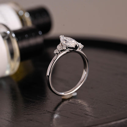 Solid Gold Marquise Moissanite Engagement Ring, Anniversary Gift