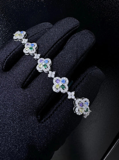 Moissanite Clover Bracelet: Multi-Color Diamond, S925 Sterling Silver, 5.83CTW