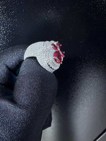 Oversized Moissanite Diamond Men's Ring: Red Sapphire Hip Hop Bling
