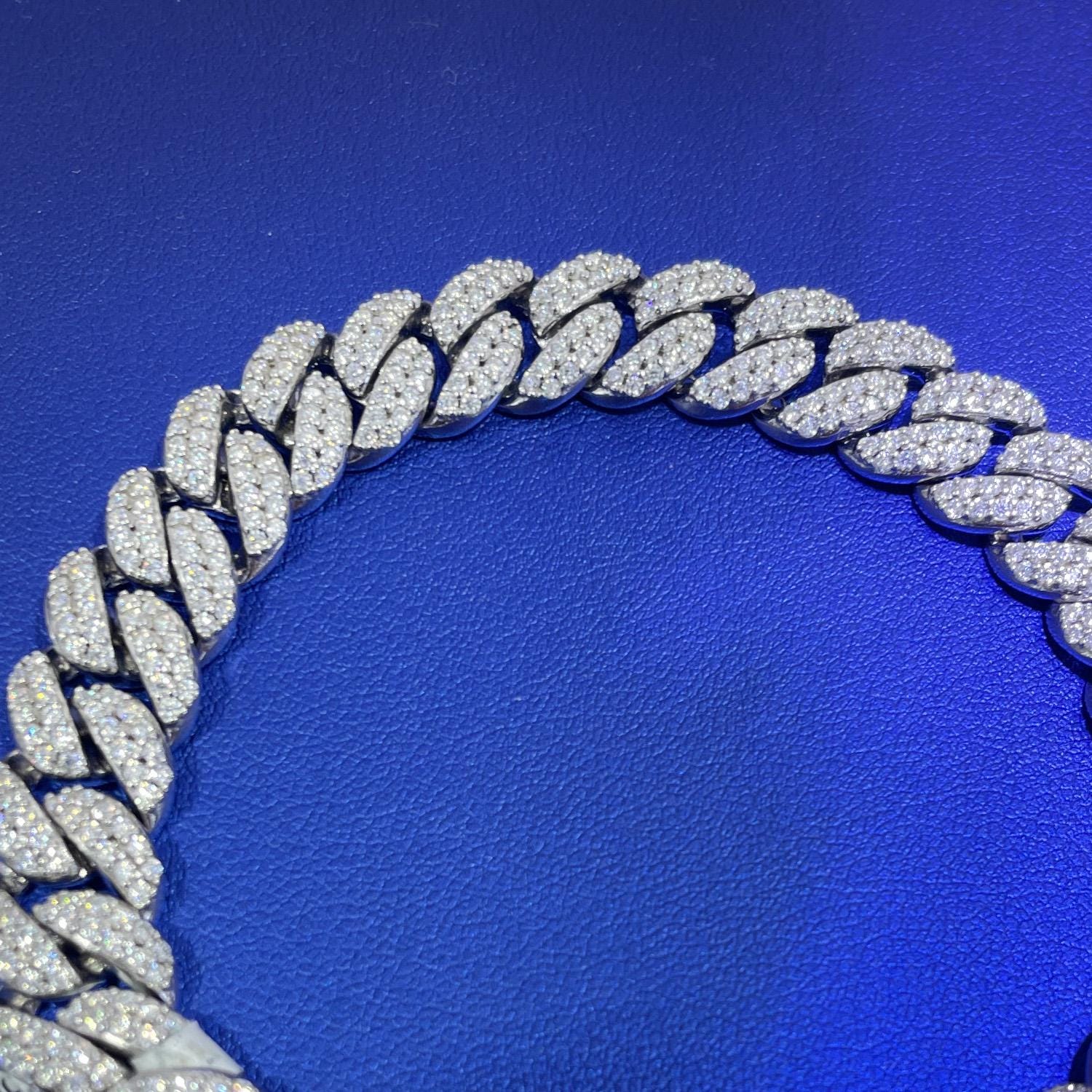 Iced Out Moissanite Cuban Bracelet: 7.77 Carats, Sterling Silver