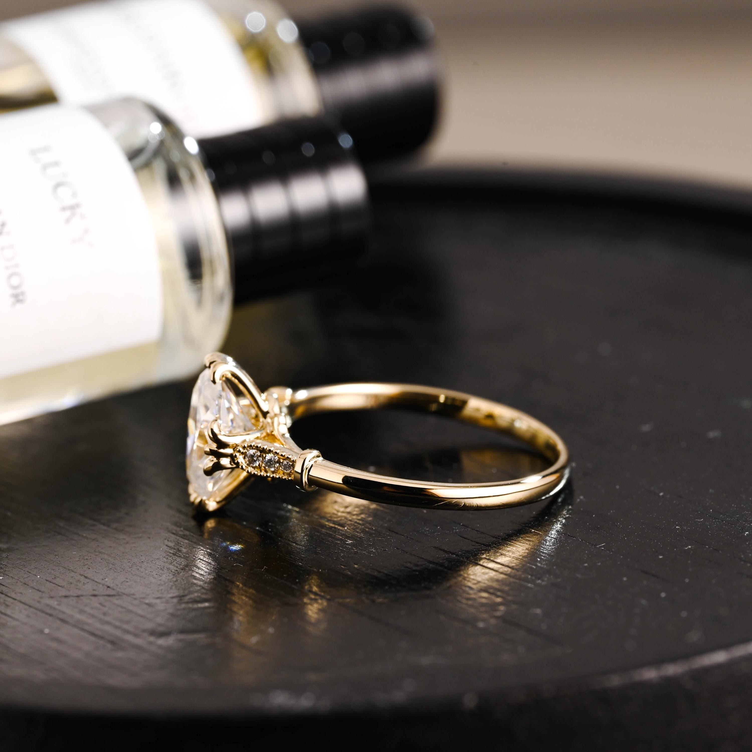 Solid Gold Oval Cut Moissanite Engagement Ring, Anniversary Gift Birthday Gift for Women Wife