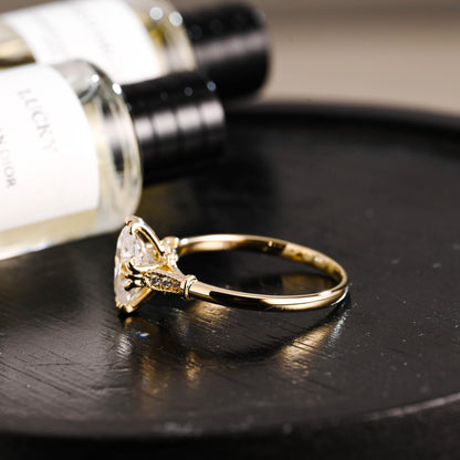 Solid Gold Oval Cut Moissanite Engagement Ring, Anniversary Gift Birthday Gift for Women Wife