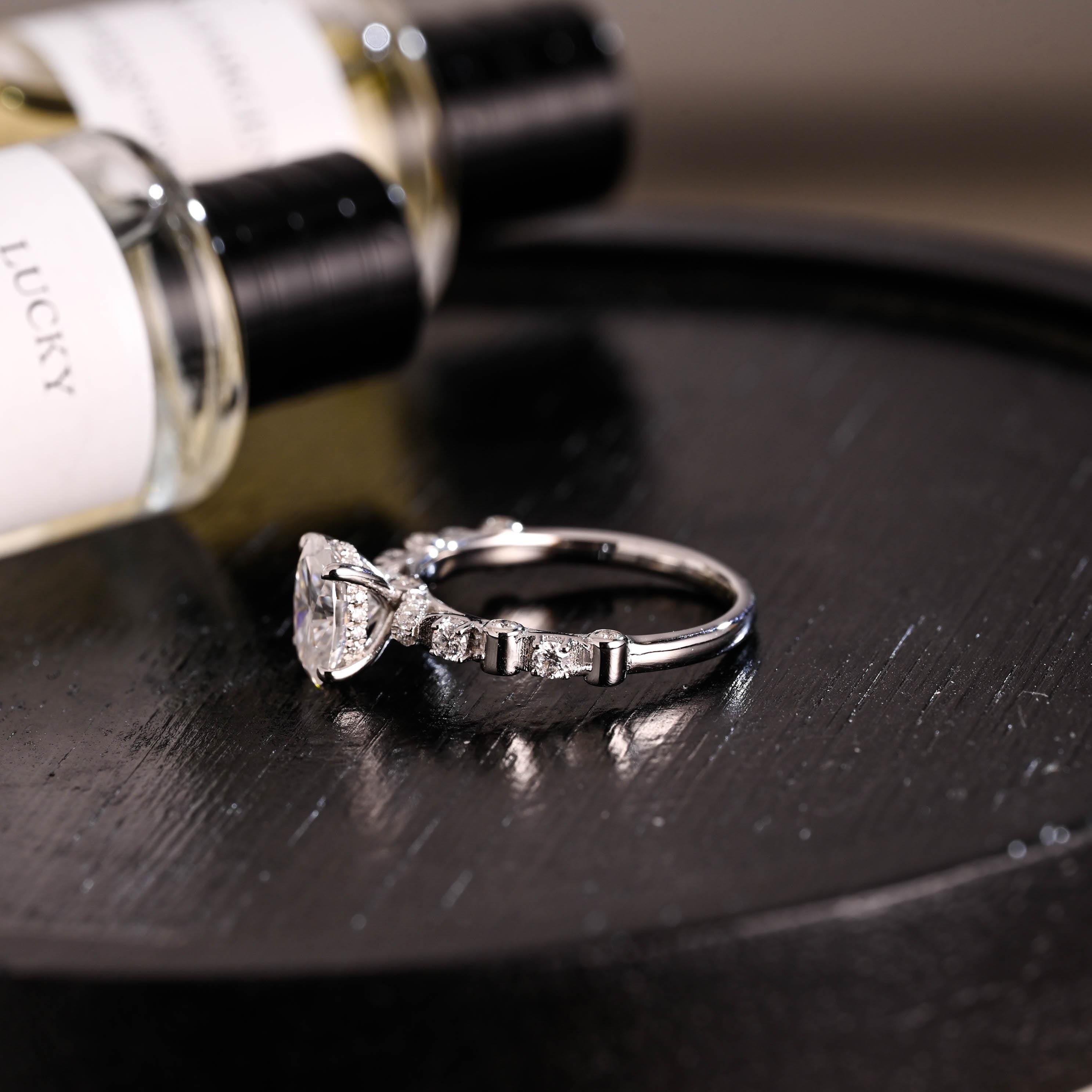 Solid Gold Oval Cut Moissanite Engagement Ring, Anniversary Gift Birthday Gift for Women Wife