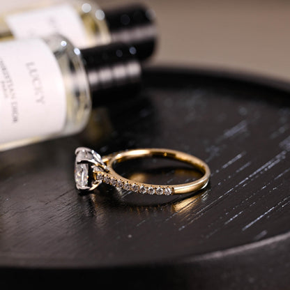 Solid Gold Two Tone Cushion Moissanite Engagement Ring, Proposal Ring, Half Eternity Promise Ring, Wedding Ring, Anniversary Gift for Women