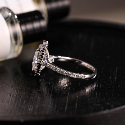 Solid Gold Radiant Cut Moissanite Engagement Ring, Halo Pave Vintage Style Cathedral Setting