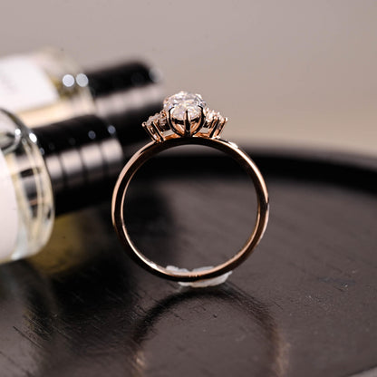 Marquise Cut Moissanite Engagement Ring, Starburst Side Cluster, Anniversary Gift