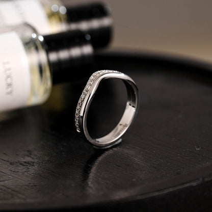 Solid Gold Curved Moissanite Wedding Band, Matching Ring
