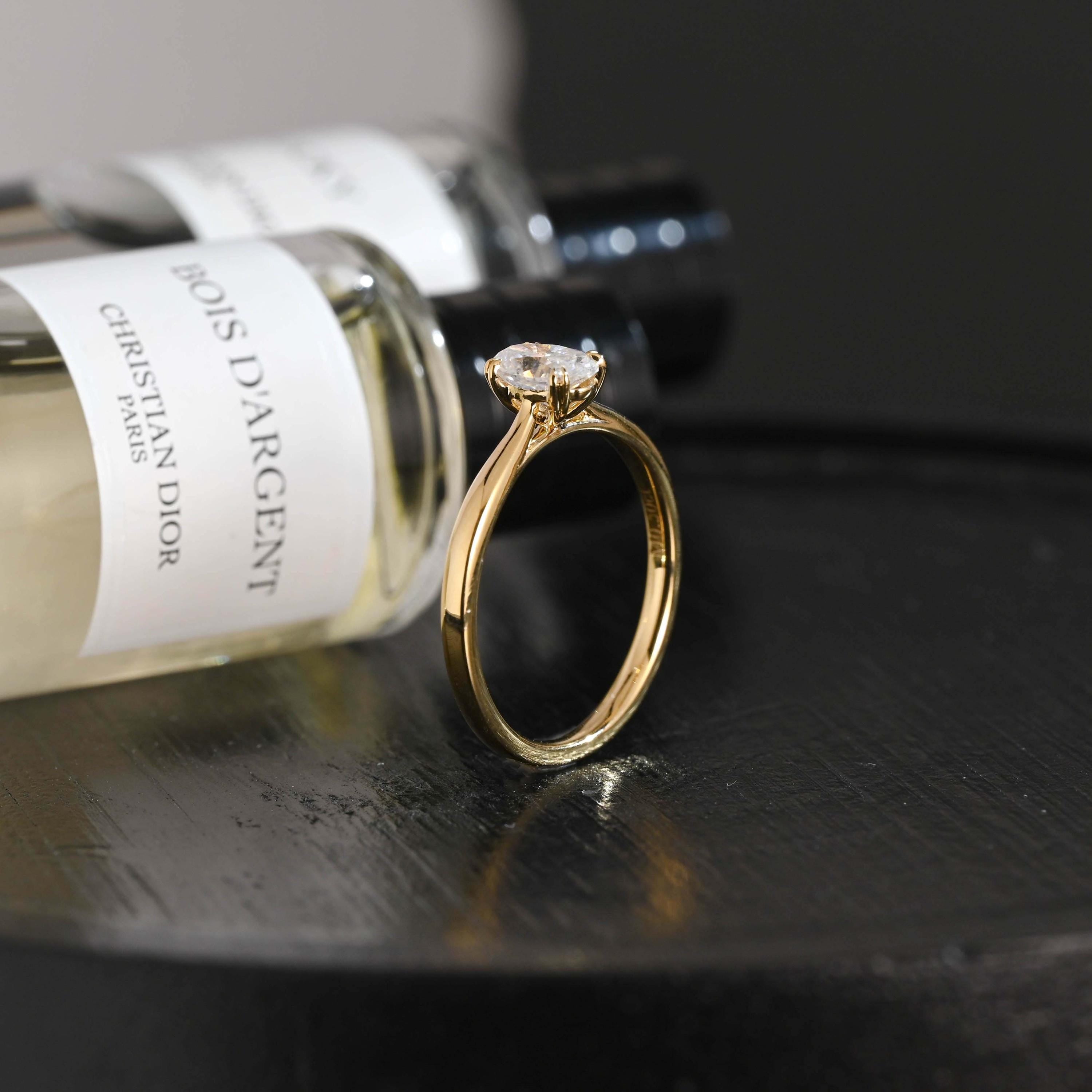 Solid Gold Oval Cut Moissanite Engagement Ring, Anniversary Gift for Women