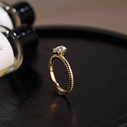 Solid Gold Pear Cut Moissanite Engagement Ring, Twisted Band Solitaire Pear Moissanite Wedding Ring