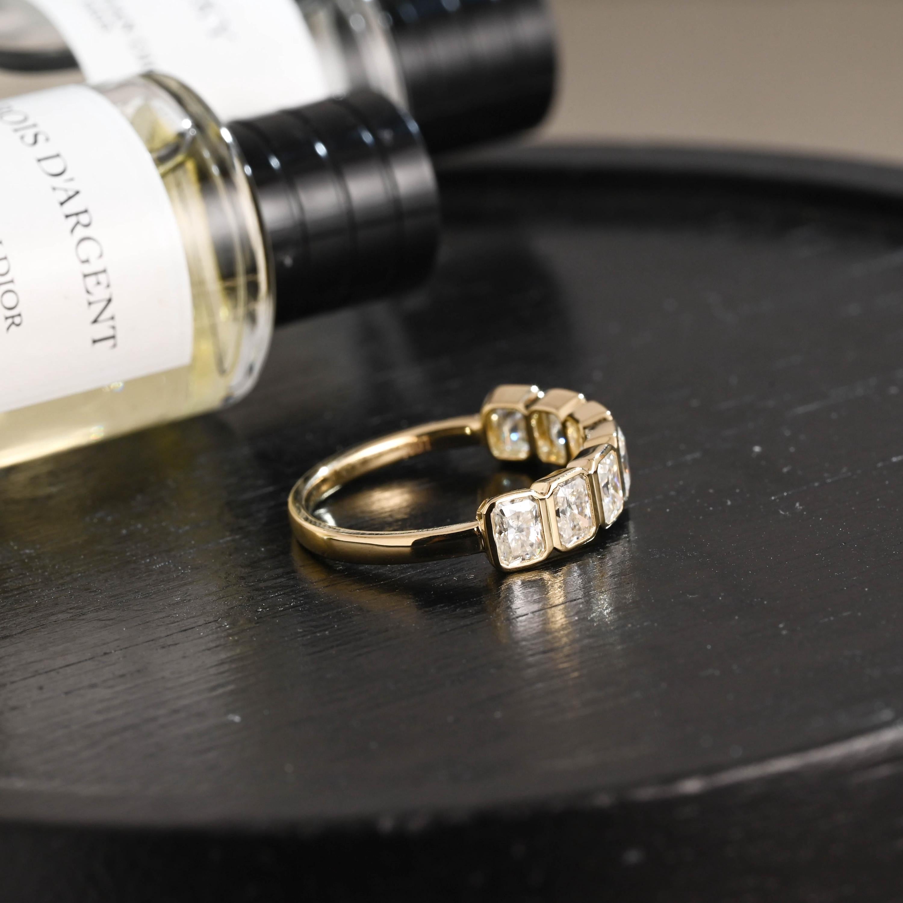 Solid Gold Radiant Cut Moissanite Wedding Band, Matching Ring