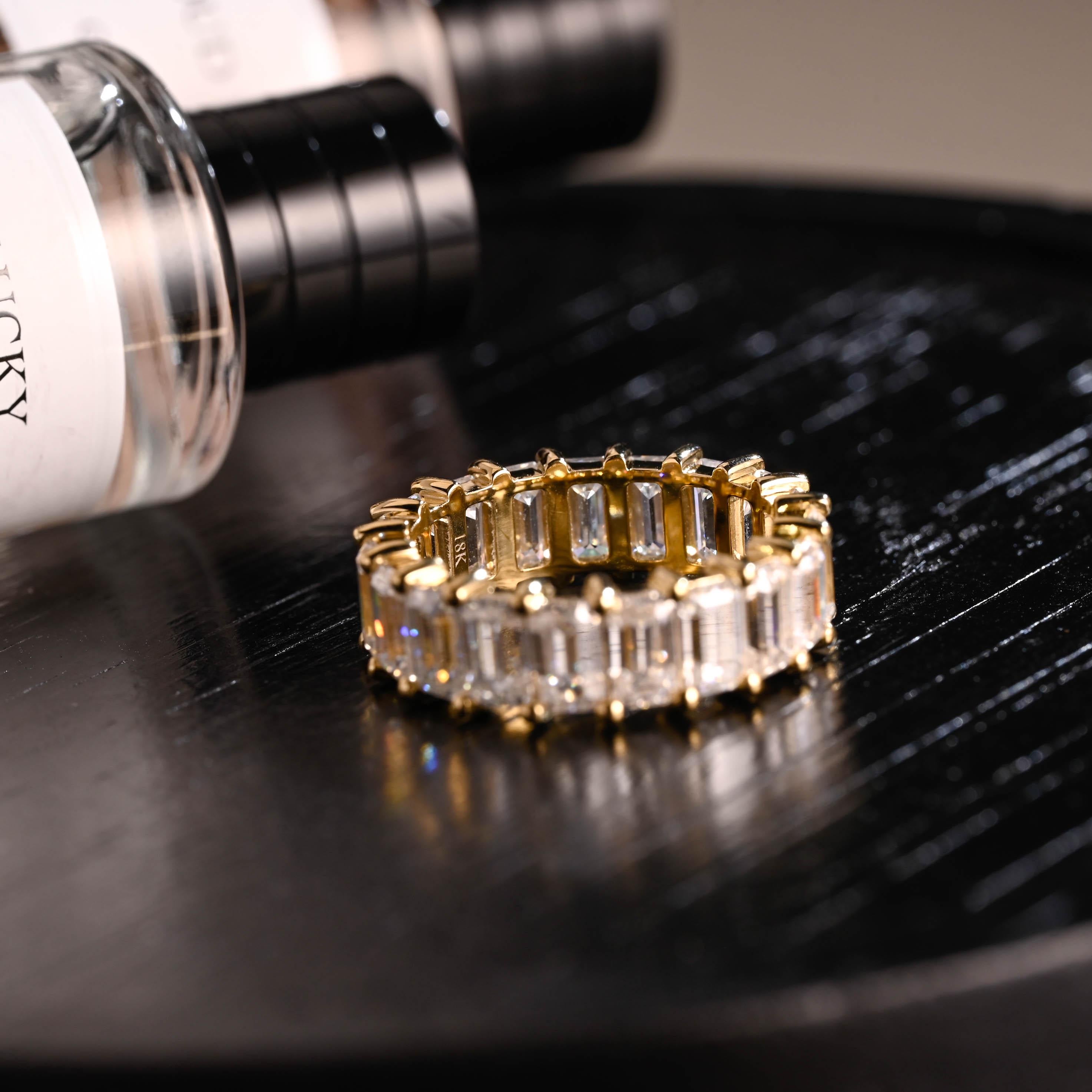 Solid Gold 3*5mm Baguette Moissanite Eternity Wedding Band, Statement Ring