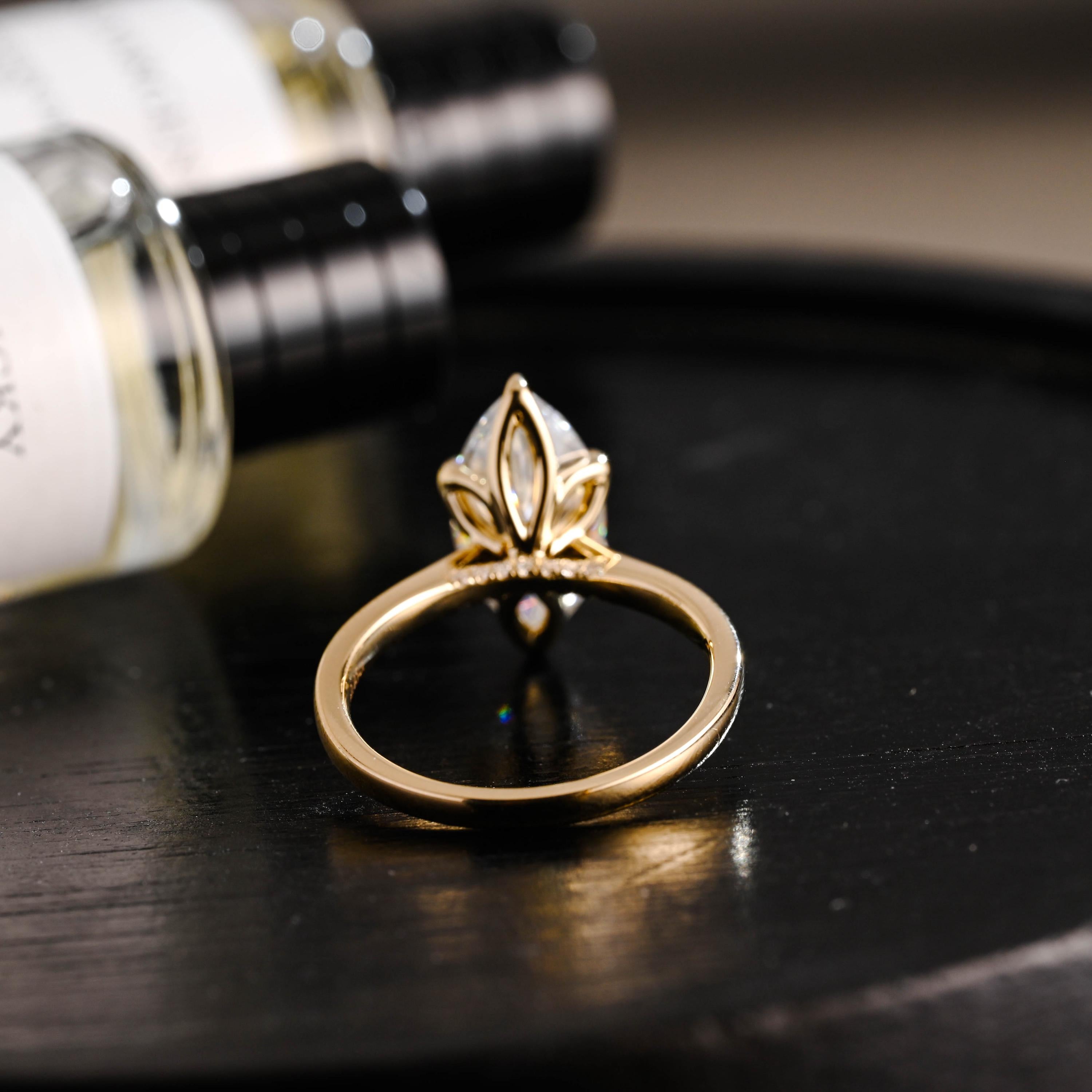 Tulip Marquise Moissanite Engagement Ring, Solid Gold Promise Ring