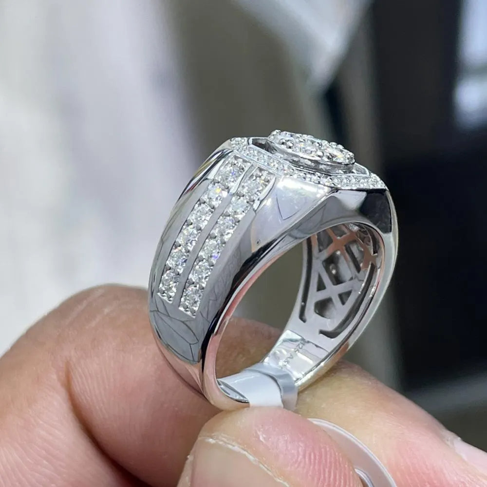 Iced Out Sterling Silver Moissanite Ring: Unisex Statement Jewelry
