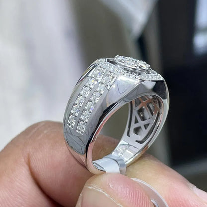 Iced Out Sterling Silver Moissanite Ring: Unisex Statement Jewelry