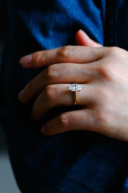 Tulip Marquise Moissanite Solid Gold Engagement Ring
