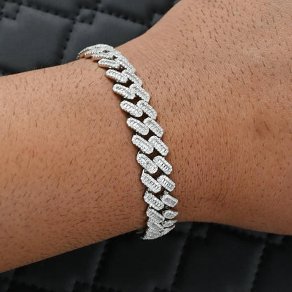 VVS Moissanite Cuban Link Bracelet Solid Sterling Silver 925 | Baguette Moissanites 17 Carats 12mm