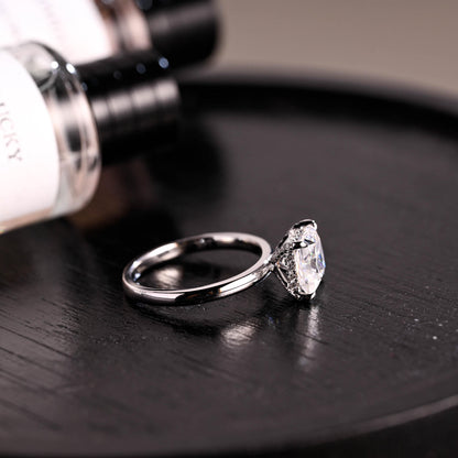 Solid Gold Princess Cut Moissanite Engagement Ring, 4 Prongs Pave Hidden Halo Wedding Ring