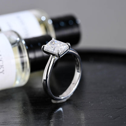 Solid Gold Solitaire Radiant Moissanite Engagement Ring, Anniversary Gift for Women