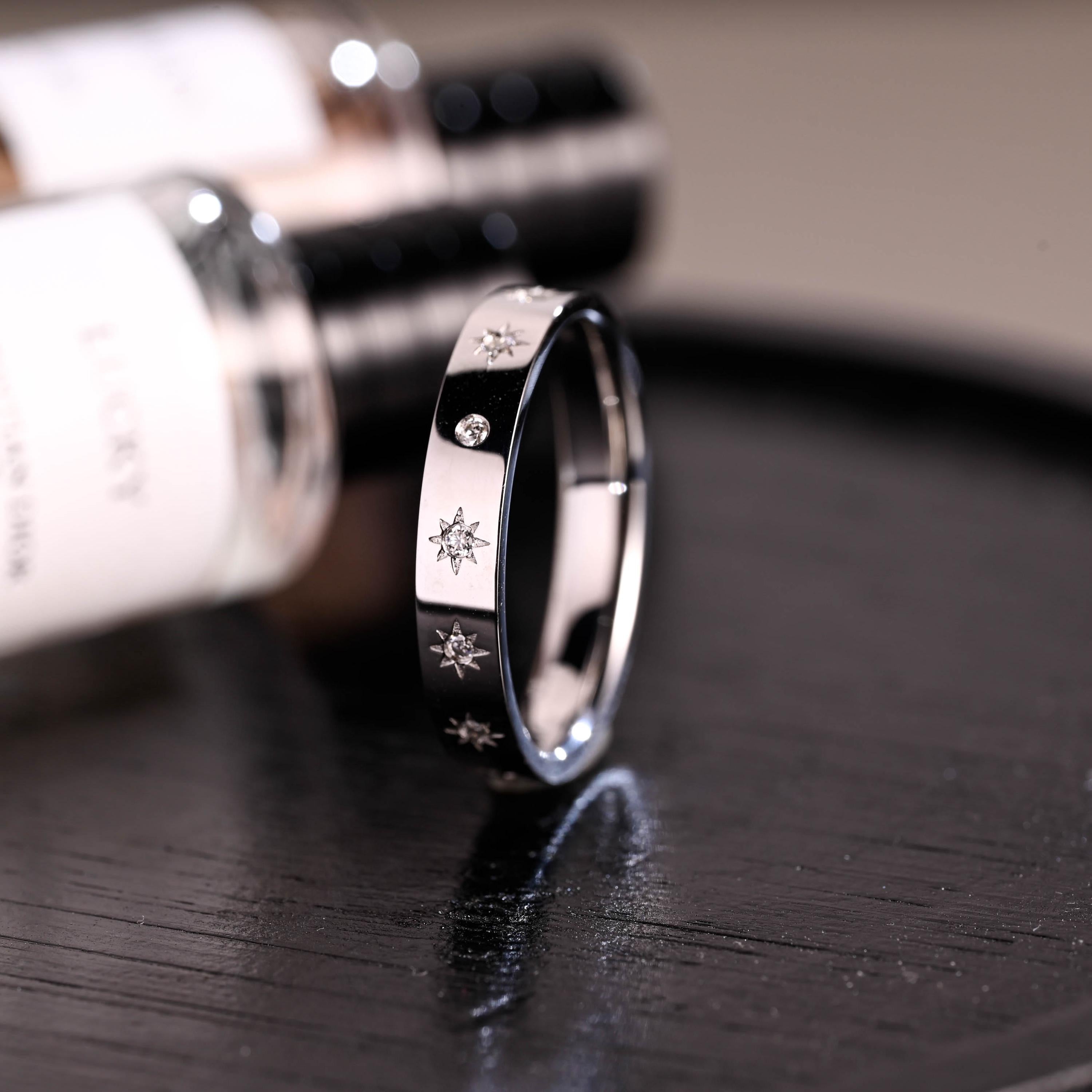 Starburst Moissanite Solid Gold Wedding Band, 4mm Width ternity Ring