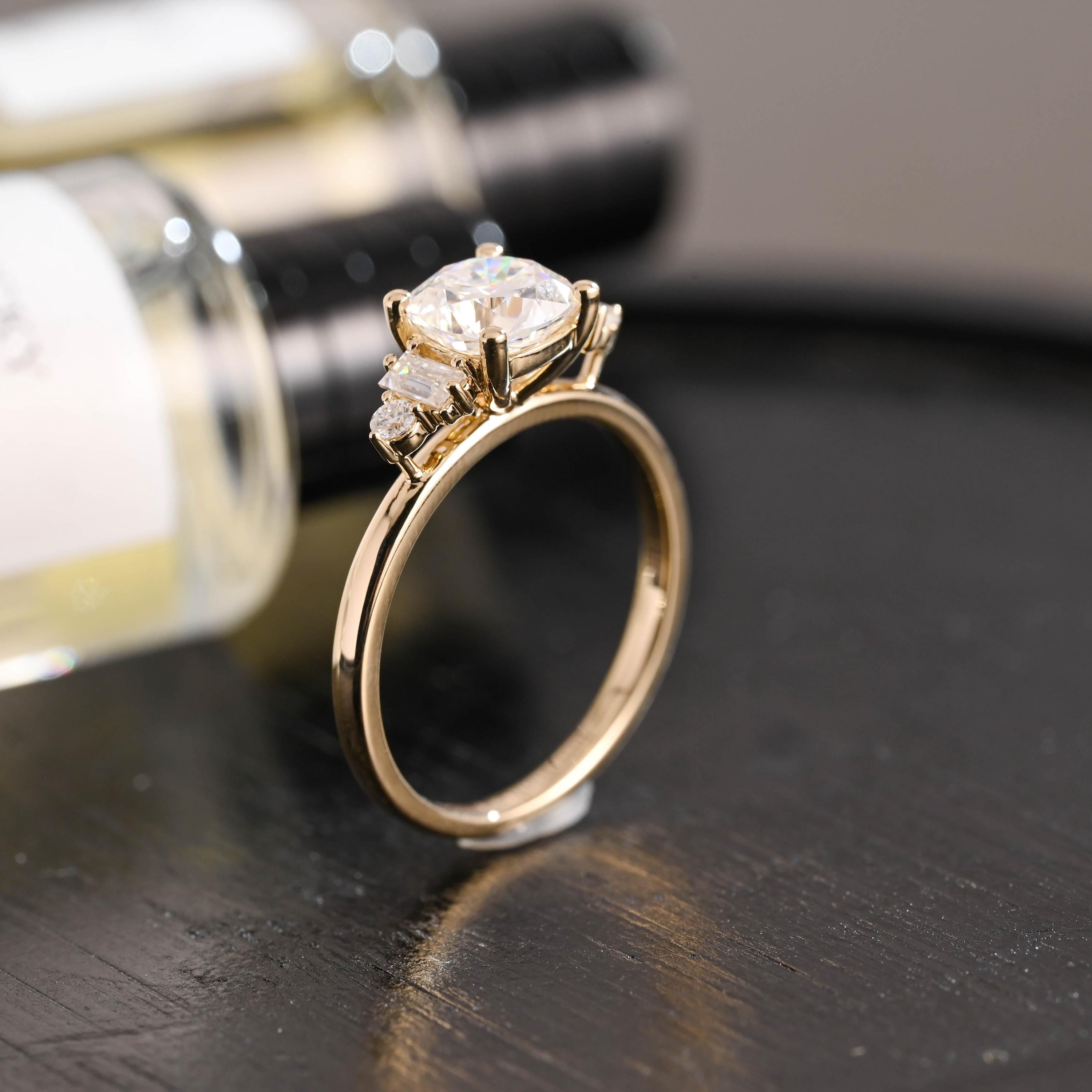 Solid Gold Cushion Cut Moissanite Engagement Ring, Proposal Ring, Round Promise Ring, Wedding Ring, Anniversary Gift Birthday Gift for Women