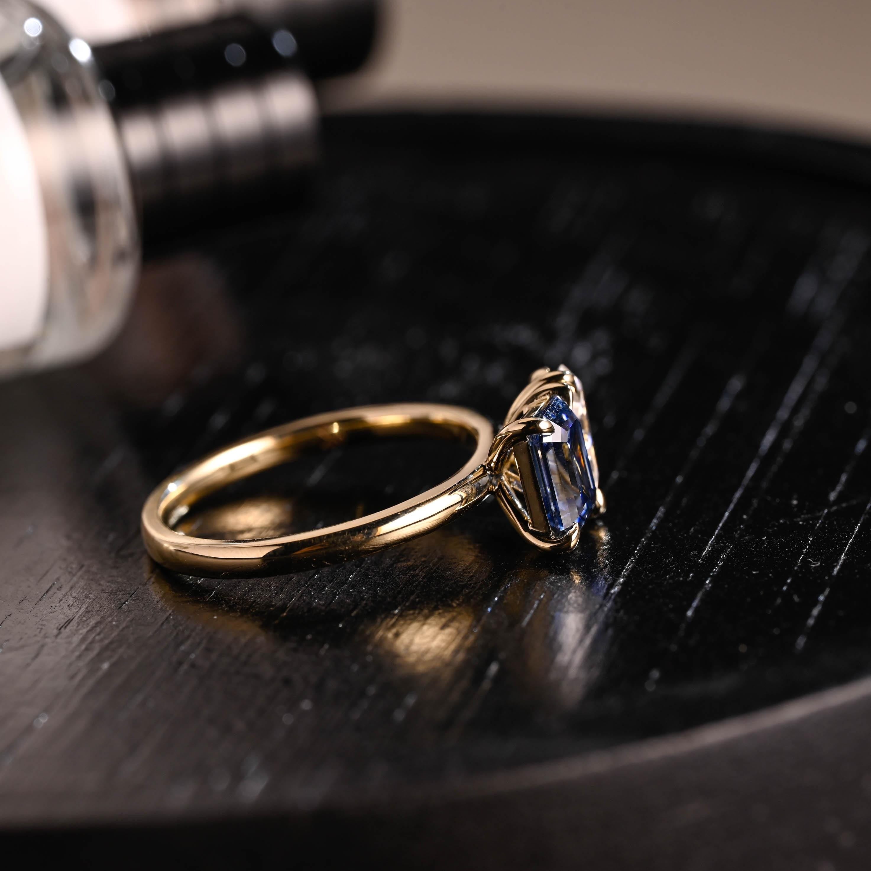 Solid Gold Toi et Moi Pear Moissanite Engagement Ring, Lab Grown Sapphire Two Stone Ring