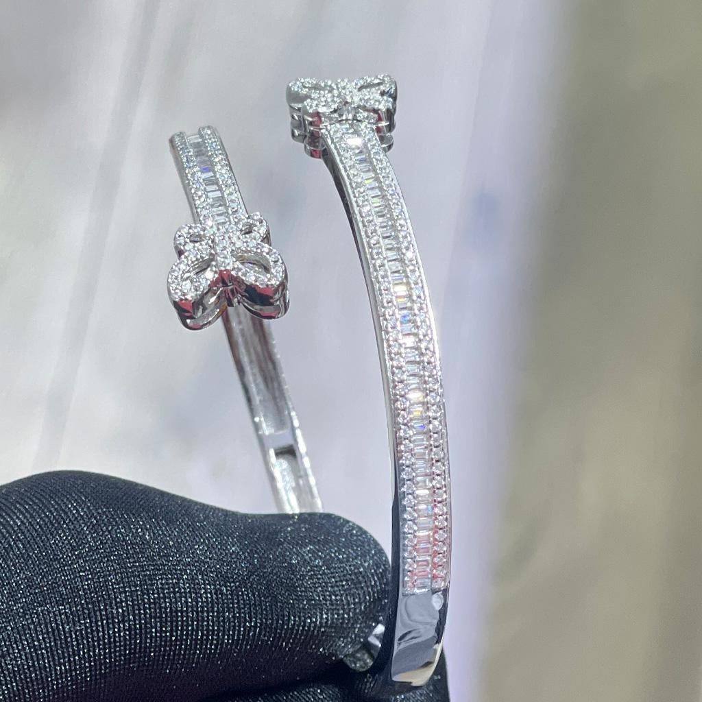 Moissanite Butterfly Bangle: Sterling Silver Baguette Bracelet
