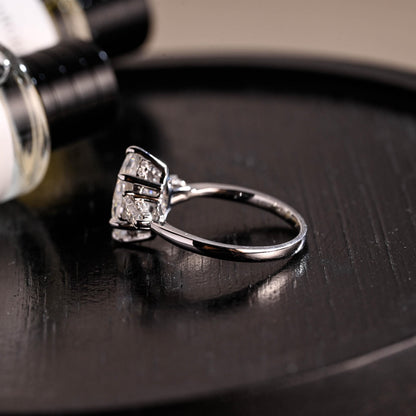 Hidden Halo Marquise Moissanite Solid Gold Engagement Ring, Three Stone Statement Ring