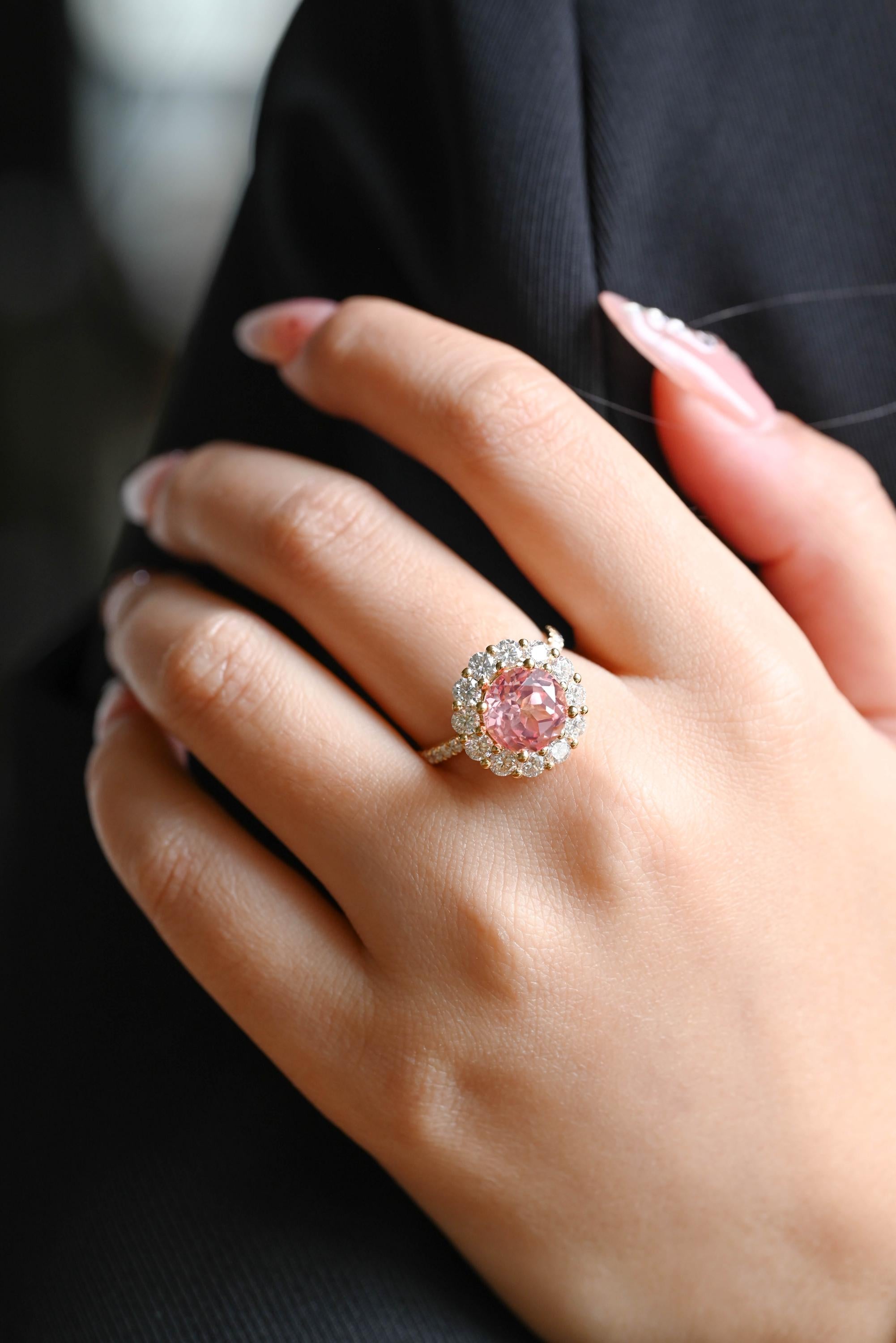 Solid Gold Round Cut Pink Sapphire Engagement Ring, Anniversary Gift Birthday Gift for Women Wife