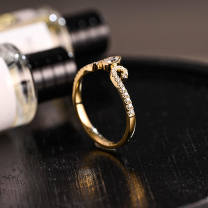 Curved Solid Gold Moissanite Wedding Band, Bezel Nest Anniversary Ring