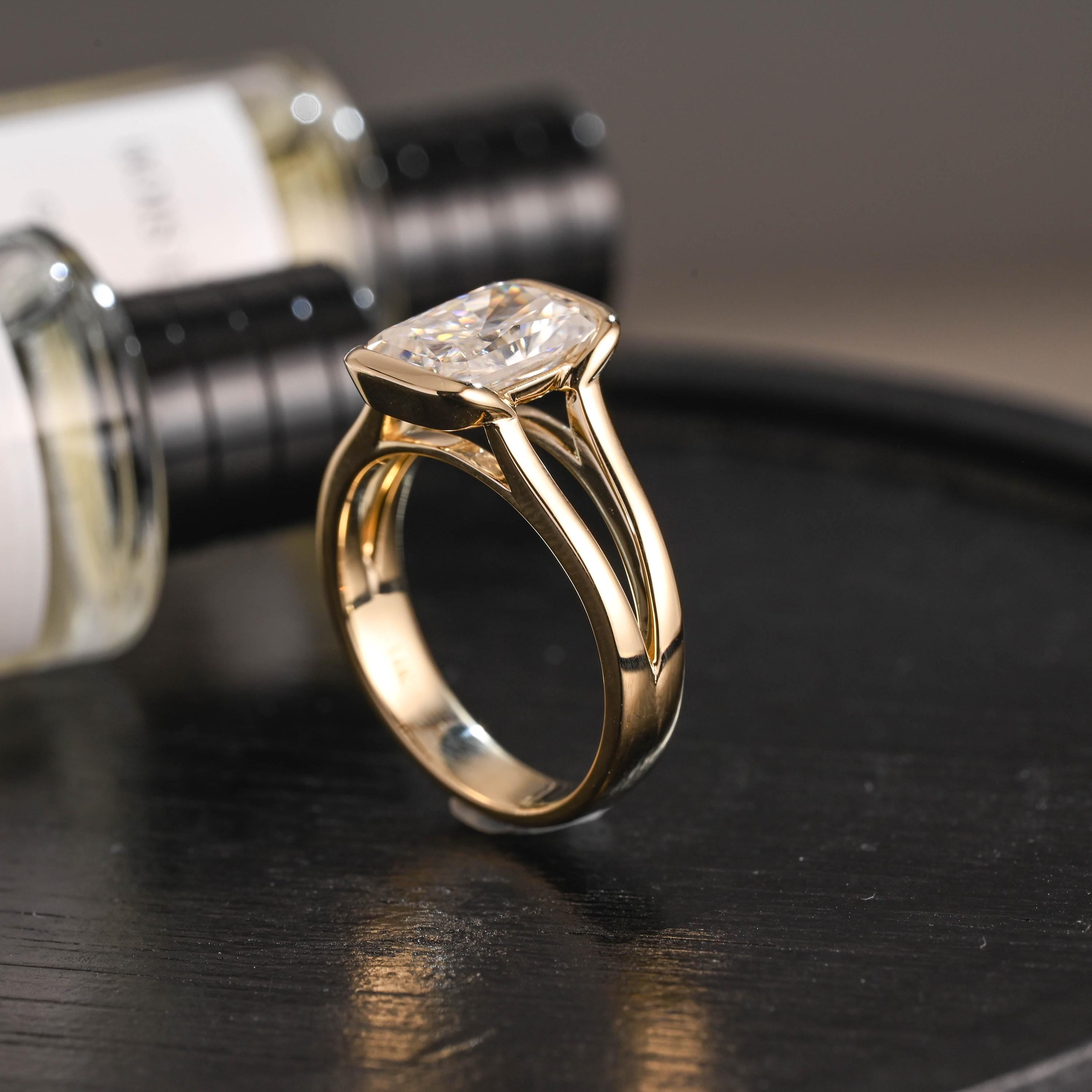 Solid Gold Radiant Moissanite Engagement Ring, Anniversary Gift for Her
