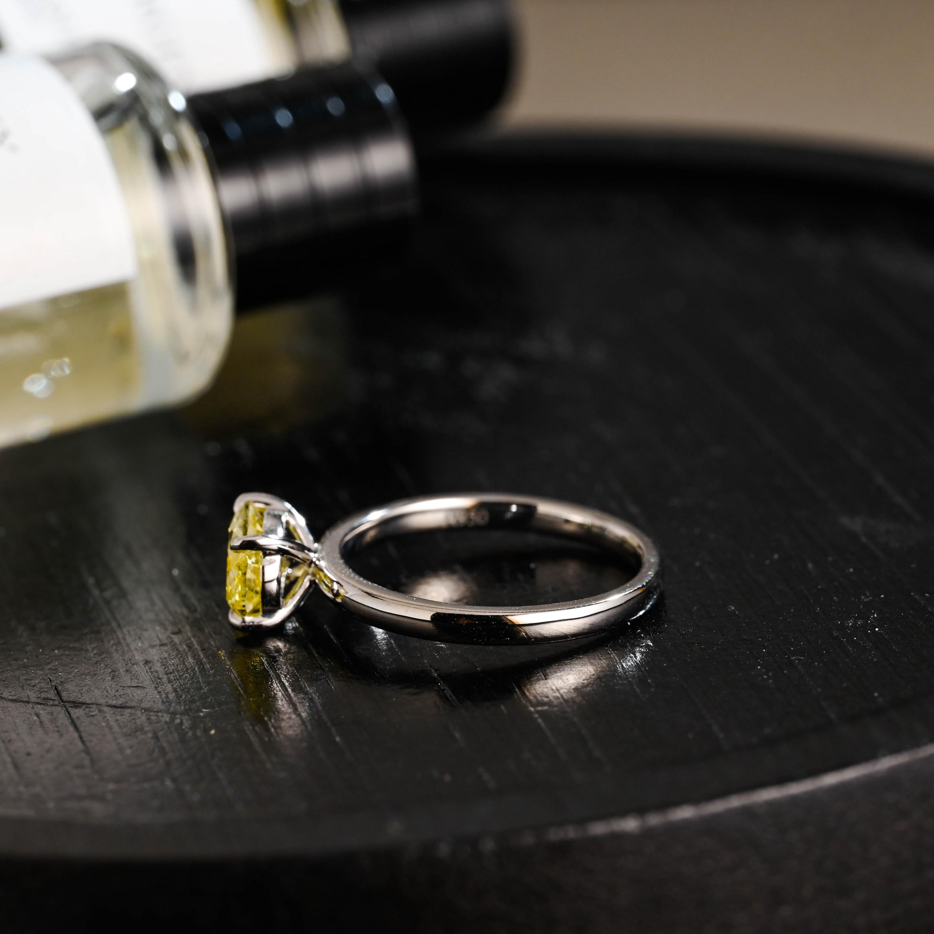 Solid Gold Oval Cut Solitaire Yellow Moissanite Engagement Ring, Gift for Women