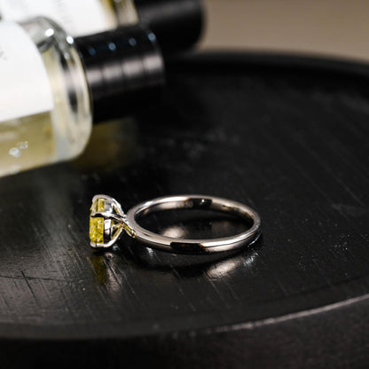 Solid Gold Oval Cut Solitaire Yellow Moissanite Engagement Ring, Gift for Women