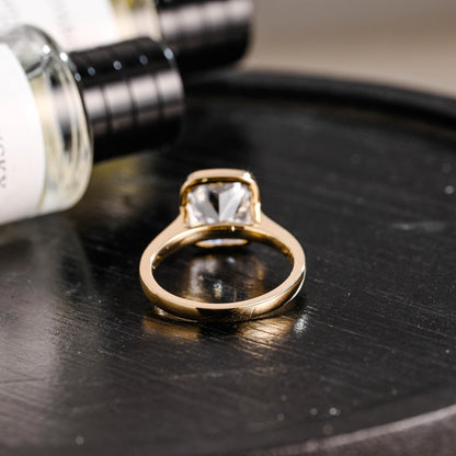 Solid Gold Bezel Elongated Cushion Cut Moissanite Engagement Ring, Proposal Ring, Promise Ring