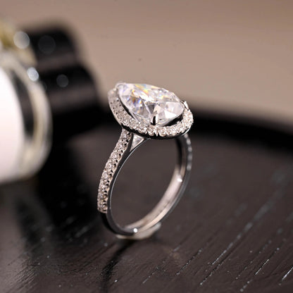 Vintage Style Pear Cut Moissanite Engagement Ring, Solid Gold Halo Pear Moissanite Wedding Ring